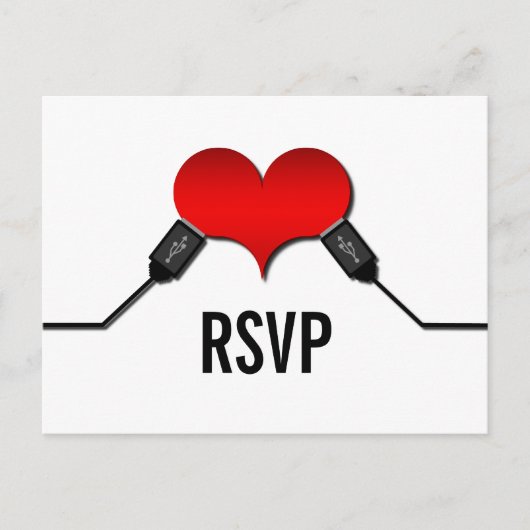 Love Connection USB RSVP Briefkaart, Red Uitnodiging Briefkaart (Voorkant)