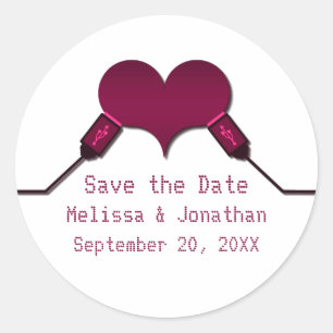 Love Connection USB Save the Date Stickers, Fuchsi Ronde Sticker