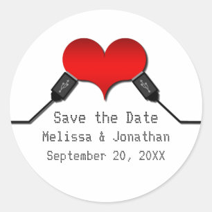 Love Connection USB Save the Date Stickers, Rood Ronde Sticker