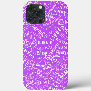 Love coque iphone texte multilingue violet