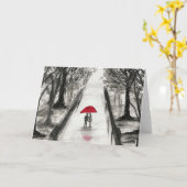 Love couple avec parapluie rouge Carte de voeux pl (Fleur jaune)