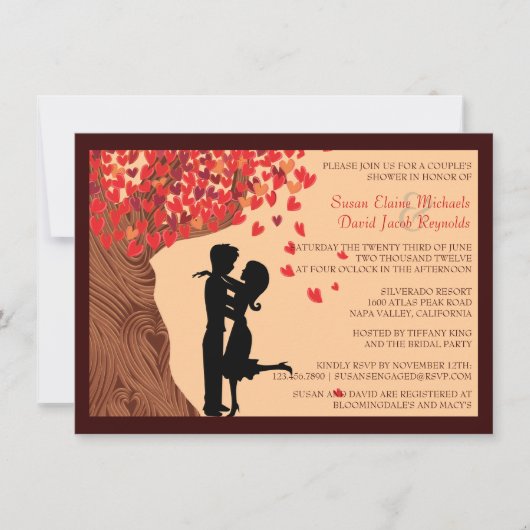 Love Couple Falling Hearts Oak Tree Couples Shower Kaart (Voorkant)