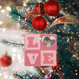 Love Couple Photo Pink Hearts Pattern Valentijns Keramisch Ornament