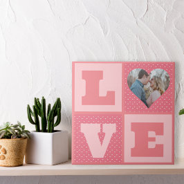 Love Couple Photo Pink Hearts Pattern Valentijns Tegeltje