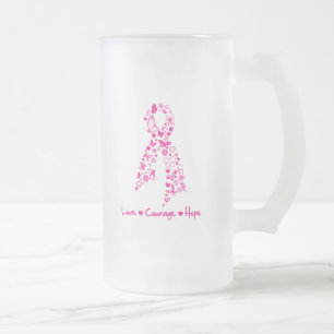 Love Courage Hope Butterfly Ribbon - Breast Cancer Matglas Bierpul