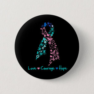 Love Courage Hope Butterfly - Thyroid Cancer Ronde Button 5,7 Cm