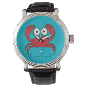 Love Crabe Montre Vintage Lanière en cuir Noir