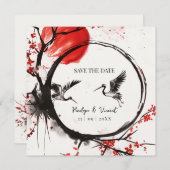 Love Cranes and Cherry Blossom Save the Date (Devant / Derrière)