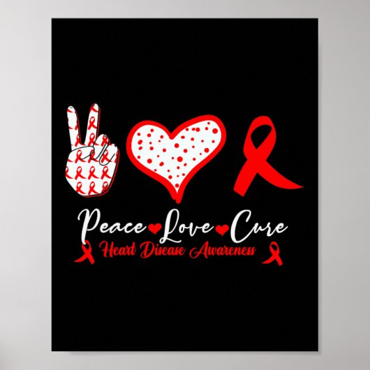 Love Cure Heart Disease Awareness Red Heart Ribbon Poster (Voorkant)