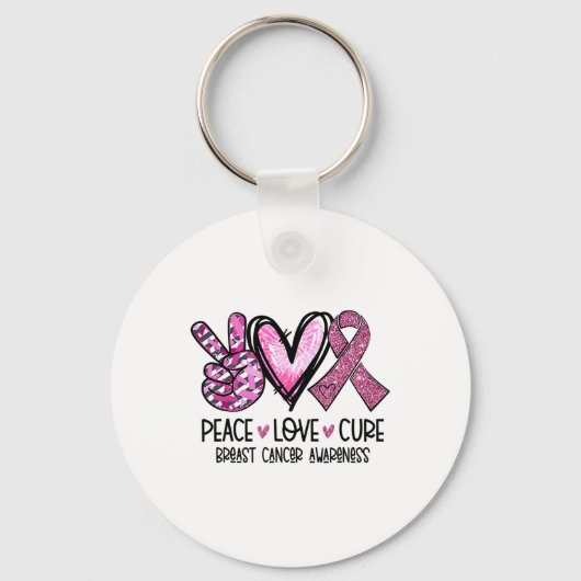 Love Cure Roze Lint Kanker Borst Bewustzijn 1 Sleutelhanger (Voorkant)