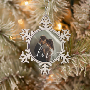 'Love' Custom paar foto Tin Sneeuwvlok Ornament