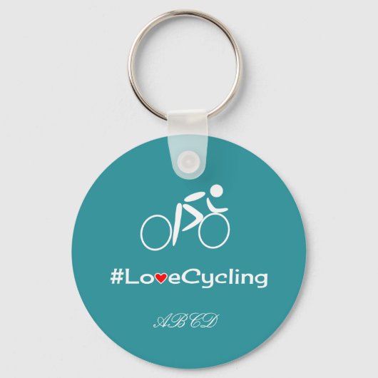 Love cycling add initialen custom turquoise sleutelhanger (Voorkant)