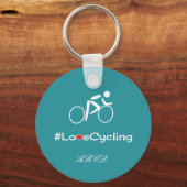 Love cycling add initialen custom turquoise sleutelhanger (Voorkant)