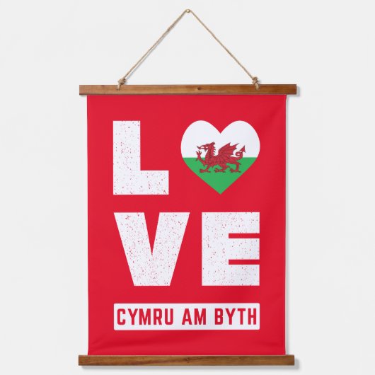 Love Cymru Am Byth Wales Flag Welsh Roots Hangend Wandkleed (Voorkant)