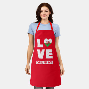 Love Cymru Am Byth Wales Flag Welsh Roots  Schort