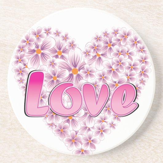 Love Daisy Heart Pink Zandsteen Onderzetter (Voorkant)