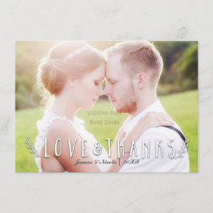 LOVE & DANK Typography Fotokaart Voor- & Achterkan Bedankkaart