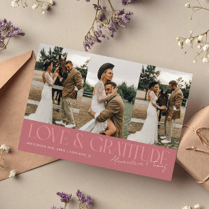 Love & Dankbaarheid Roze Trouw Multi Foto Bedankkaart