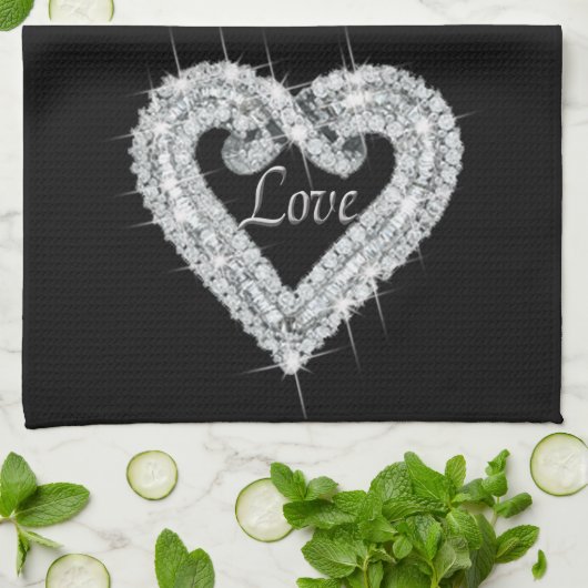 Love Diamond Heart Serviette de cuisine (Plié)