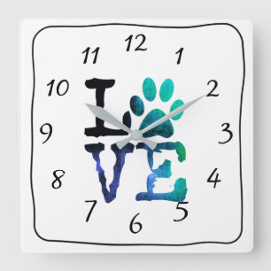 LOVE DOG Print Blue Clock Vierkante Klok