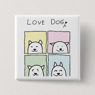 Love Dog Vierkante Button 5,1 Cm