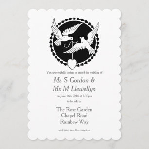 Love Doves Elegant Lesbian Wedding Invitation Kaart
