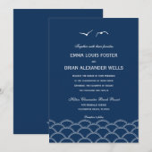 Love Doves Wedding Invitations - Navy Kaart (Voorkant / Achterkant)