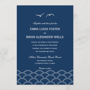 Love Doves Wedding Invitations - Navy Kaart