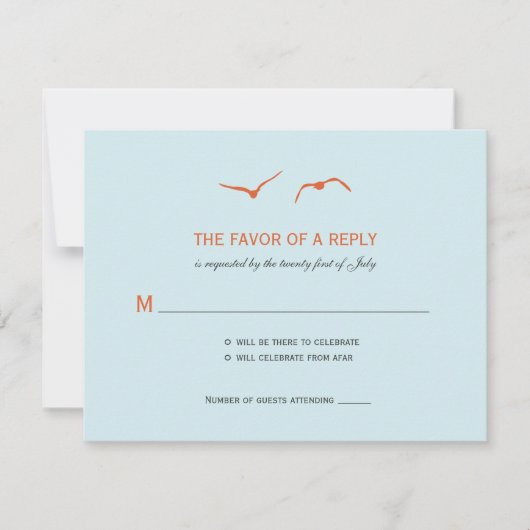 Love Doves Wedding RSVP Cartes - Sky Blue (Devant)
