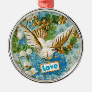  Love duif blauw witte bloemen ornament