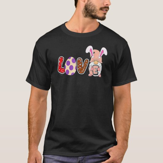Love Easter Gnome Bunny Ears Lettering Leopard Gr T-shirt (Voorkant)