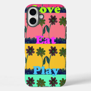 Love Eat Play Art Print iPhone 16 Plus Hoesje