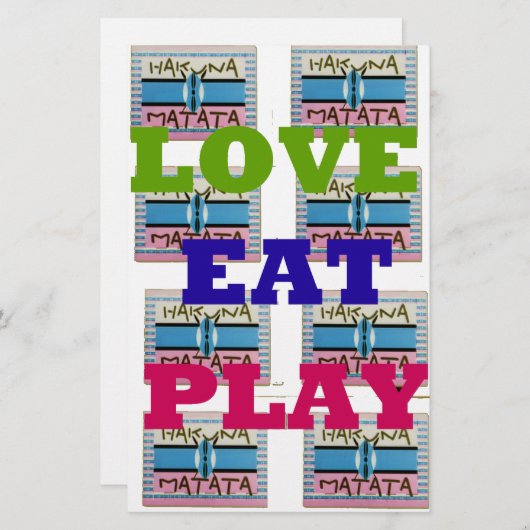 Love Eat Play Hakuna Matata Kunstdruk Briefpapier (Voorkant / Achterkant)