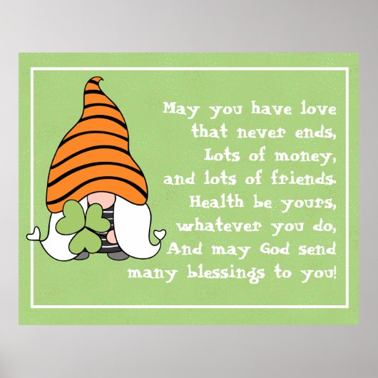 Love Einds Gnome Irish Blessing Poster (Voorkant)