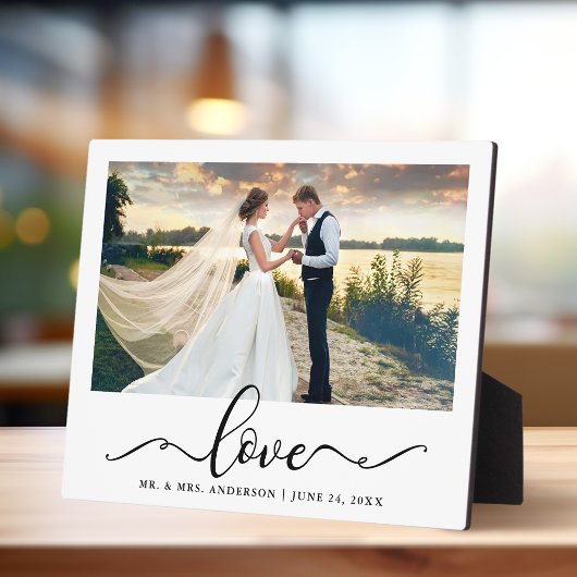 Love Elegant Black Script Weduwfoto Fotoplaat