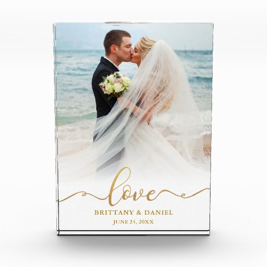 Love Elegant Gold Script Bride Groom Wedding Fotoblokken (Voorkant)