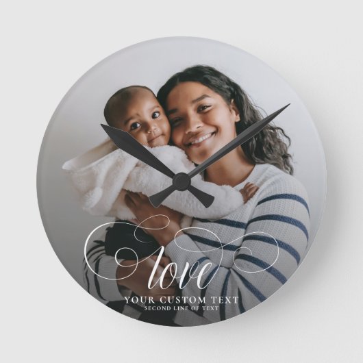LOVE Elegant Photo Calligraphy Family Keepomwille Ronde Klok (Voorkant)