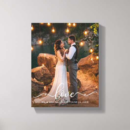 Love Elegant Script Wedding Bride Groom Photo Canvas Afdruk (Voorkant)