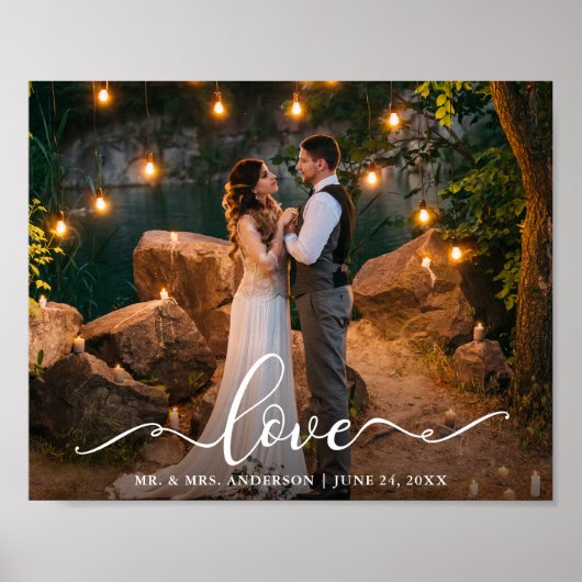 Love Elegant Script Wedding Bride Groom Photo Poster (Voorkant)