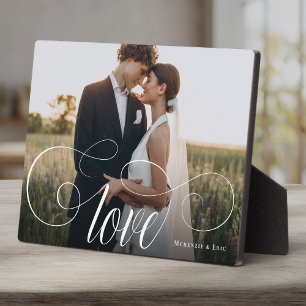 LOVE Elegante Calligrafie Koppel Foto Bruiloft Fotoplaat