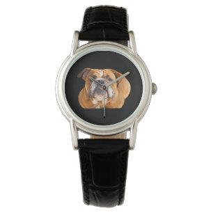 Love English Bulldog Dog Face - Brown Mascot Horloge