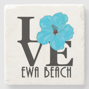 LOVE Ewa Beach Blue Hibiscus Stenen Onderzetter