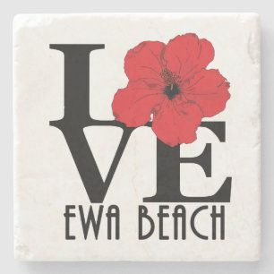 LOVE Ewa Beach Hawaii Red Hibiscus Stenen Onderzetter