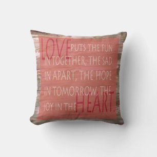 Love expressive poème rustique signe bois coussin