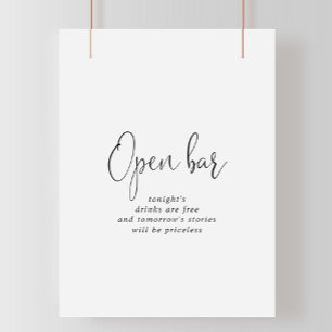 Love Fancy Script Weddenschap Open Bar Sign Poster