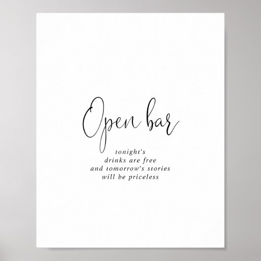 Love Fancy Script Weddenschap Open Bar Sign Poster (Voorkant)