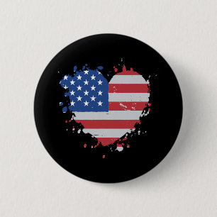Love Flag Usa Heart 4th Of July American Proud Gir Ronde Button 5,7 Cm