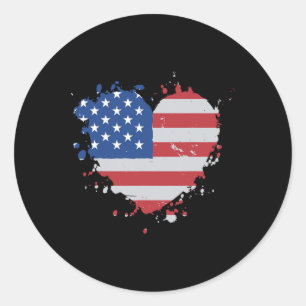 Love Flag Usa Heart 4th Of July American Proud Gir Ronde Sticker