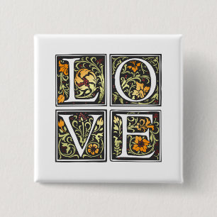  Love Floral Typografie   Pin-Button Vierkante Button 5,1 Cm