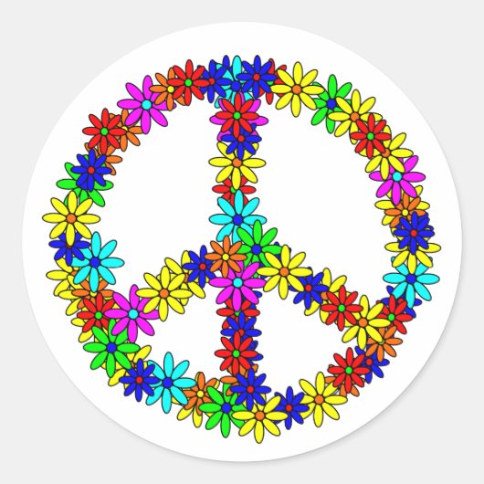 Love Flower Peace Sign Ronde Sticker (Voorkant)